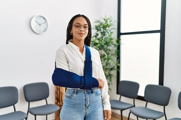 woman with arm in sling